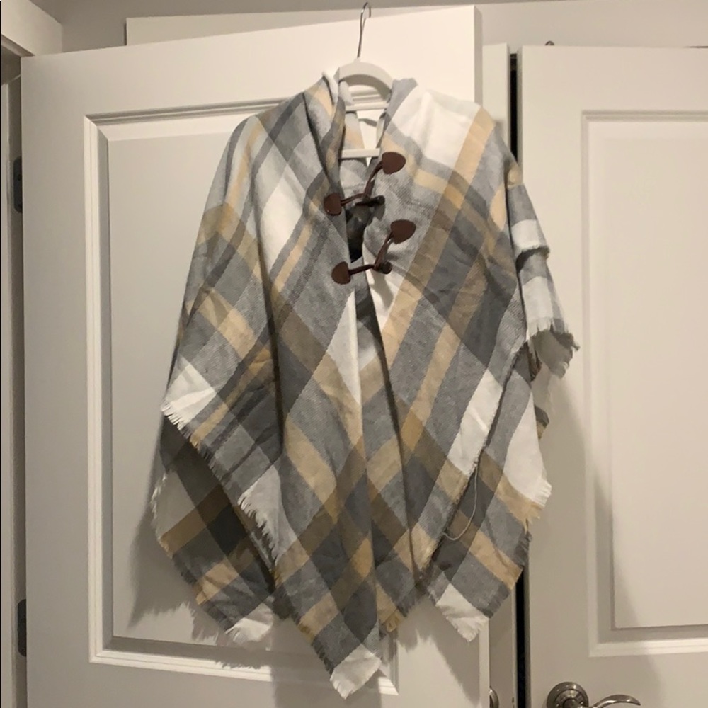 Hooded plaid poncho